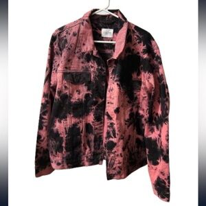 Trendy Tie-Dye Pink and Black Jean Jacket